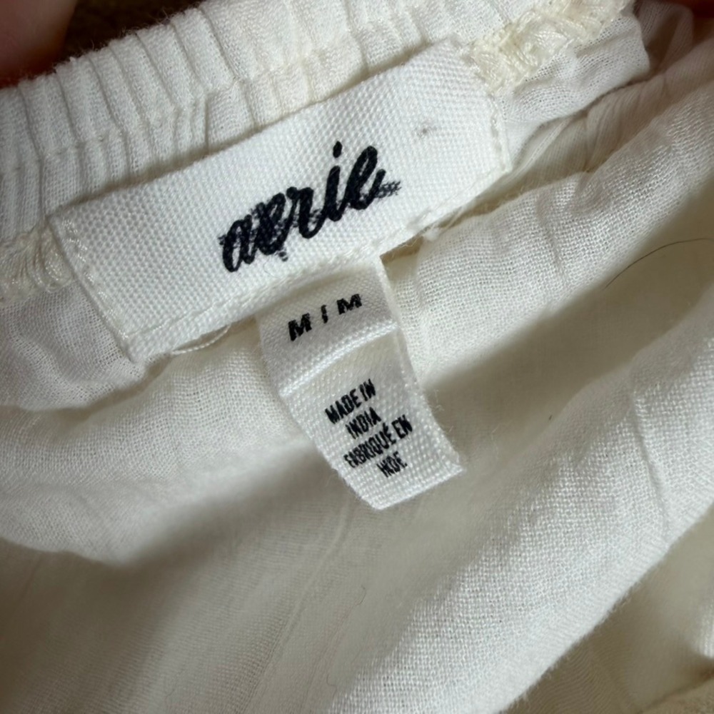 Aerie Women M White Tan Tie Dye Tiered Cotton Maxi Dress Braided Strap Open Back - Picture 3 of 10
